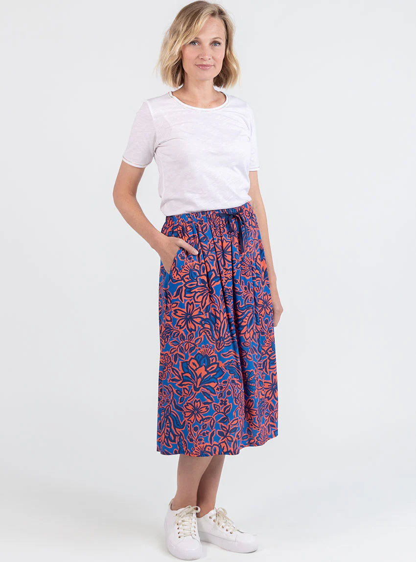 Jupe femme ample en viscose imprimé floral bleu