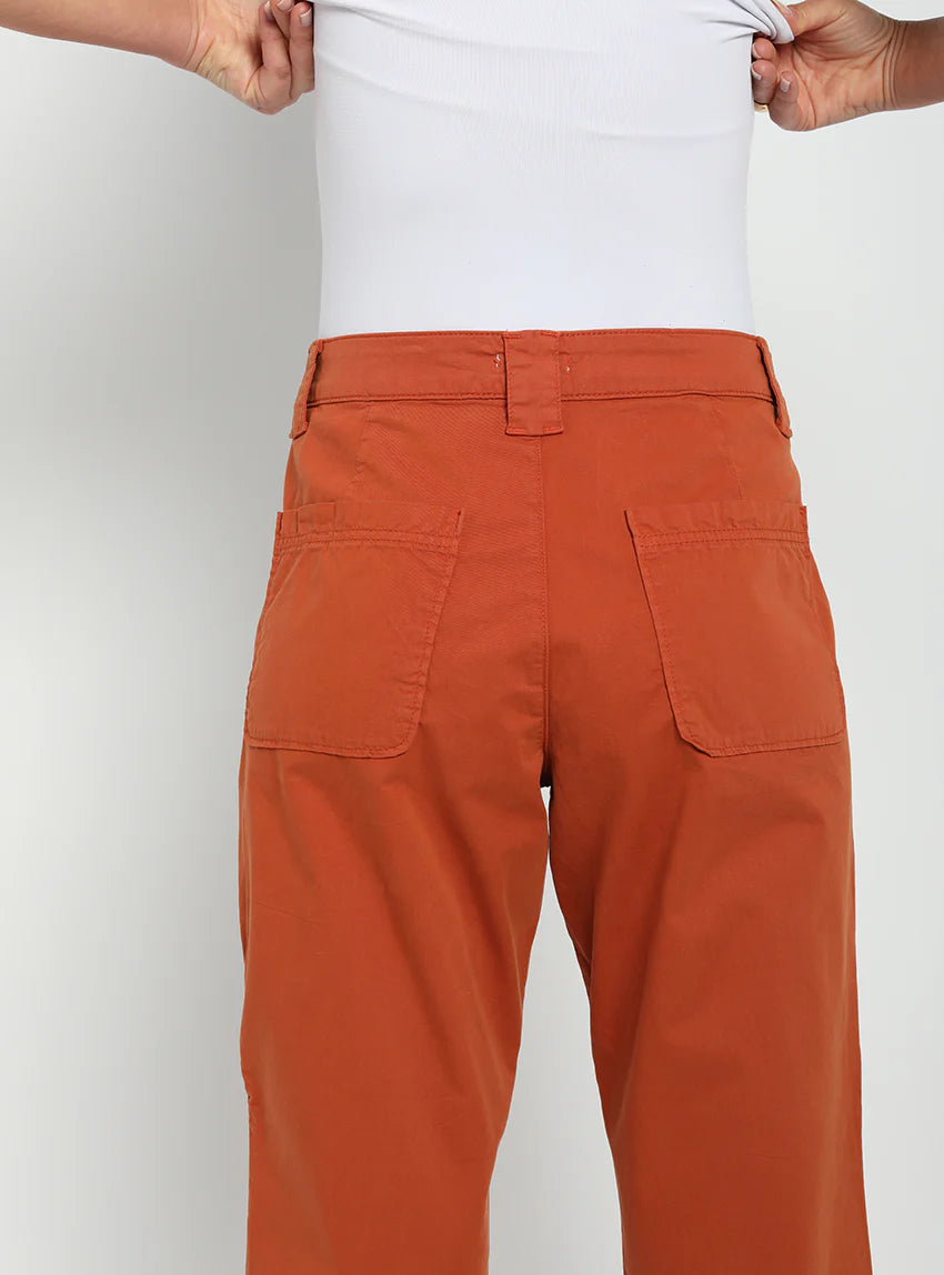Pantalon femme taille haute orange terracotta