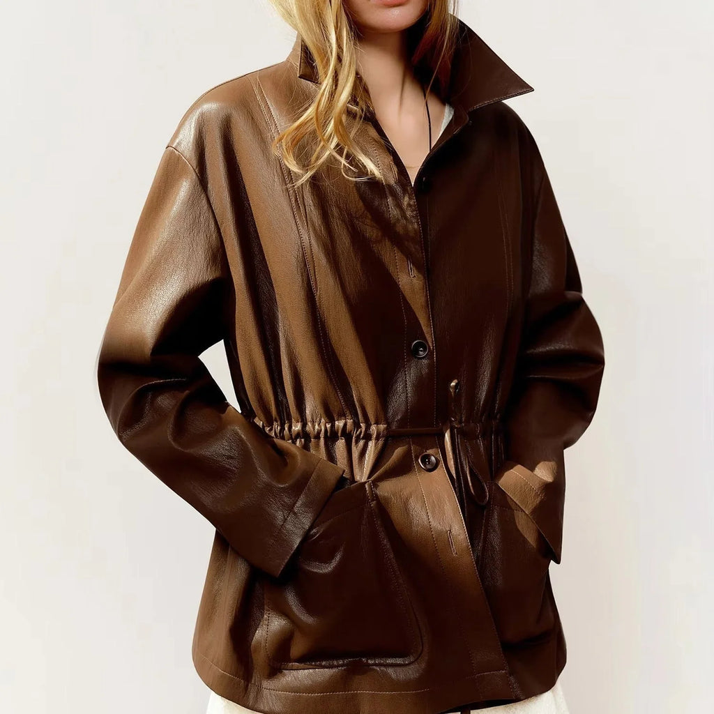 Veste en cuir oversize pour femme
