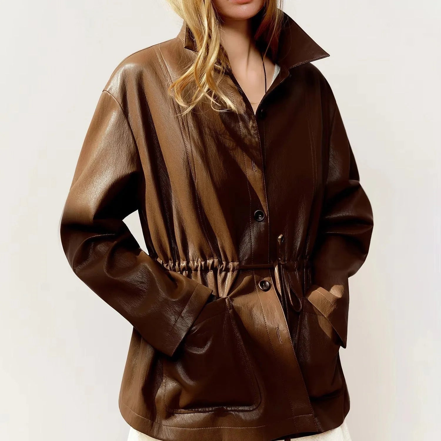Veste en cuir oversize pour femme