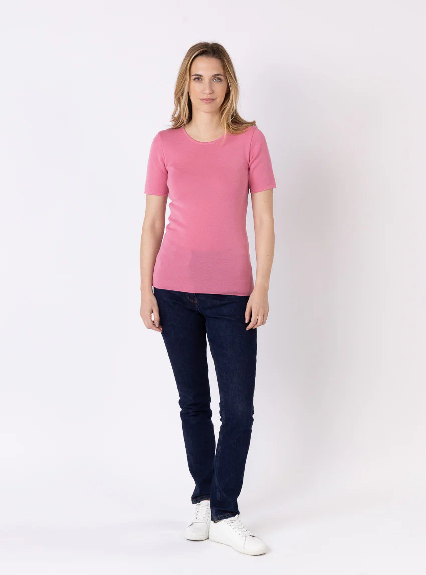 Tee-shirt thermique femme en laine merinos rose fard