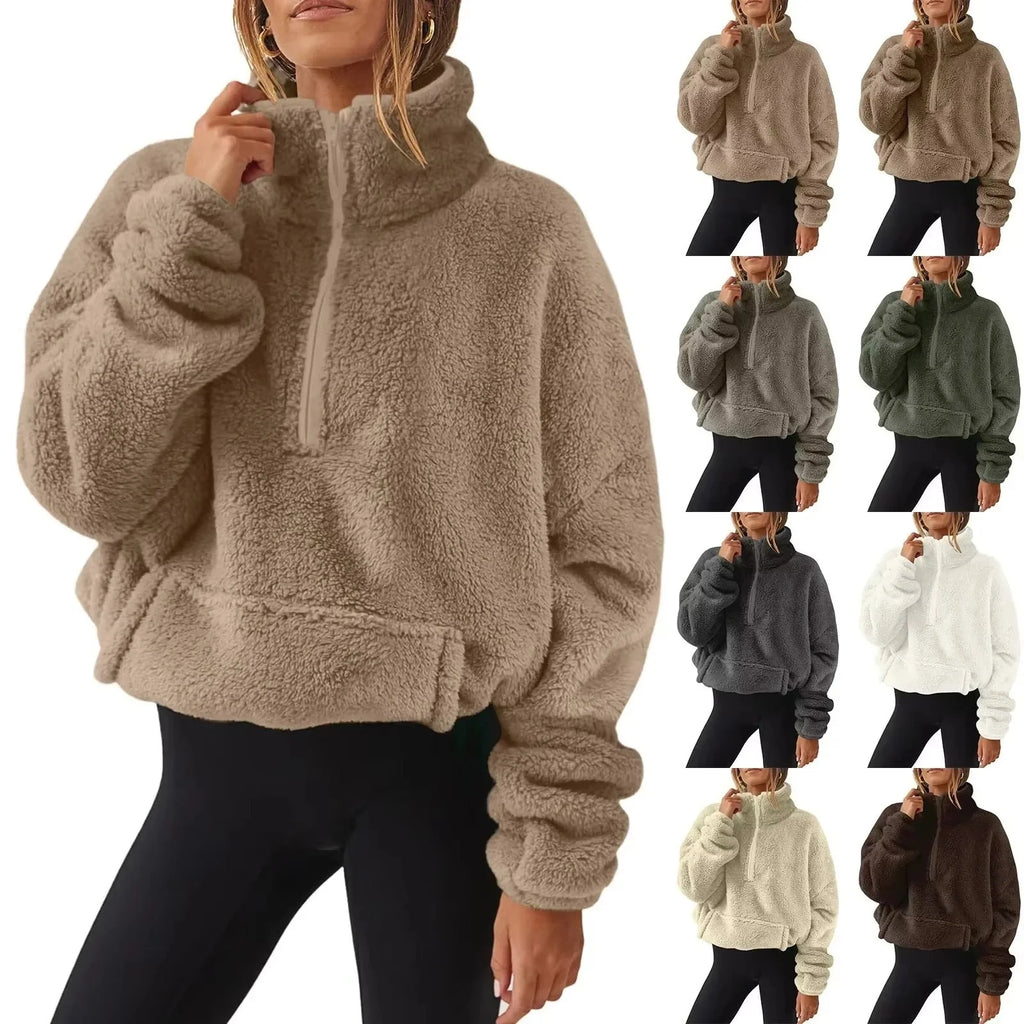 Pull polaire doux à demi-fermeture éclair pour femmes