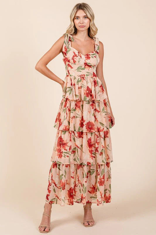 Sophie Paris | Robe longue d'été à col cœur superposée à fleurs