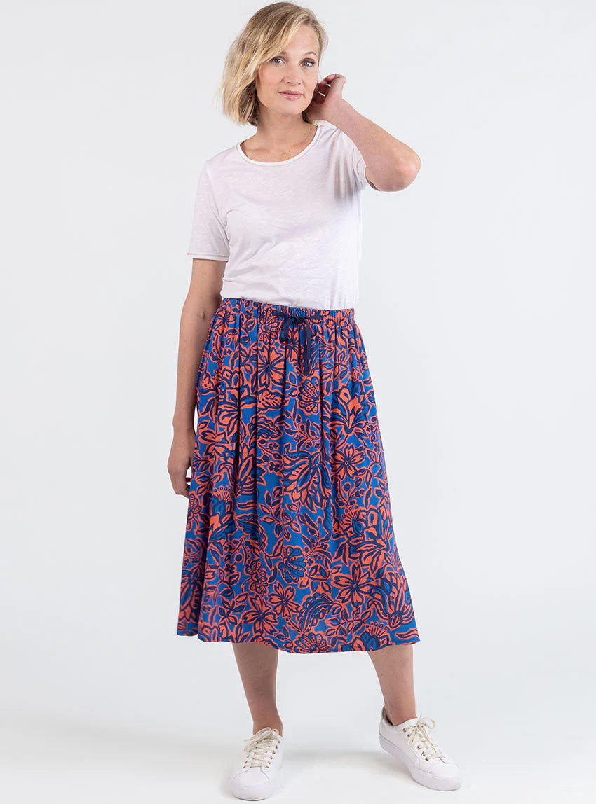 Jupe femme ample en viscose imprimé floral bleu
