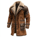 Manteau Vintage en Cuir Marron avec Fourrure de Claude