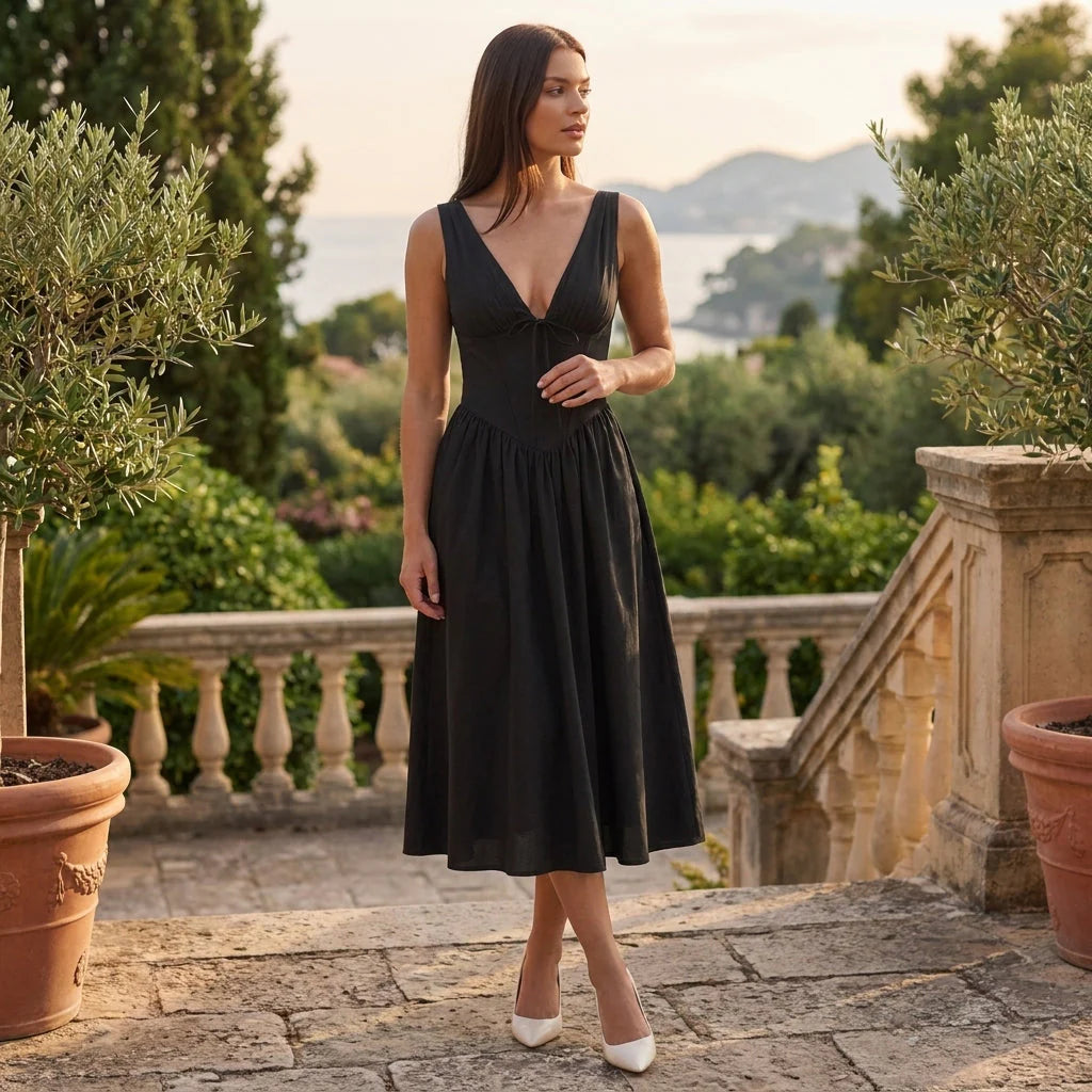 Robe mi-longue d'été corset pour femme