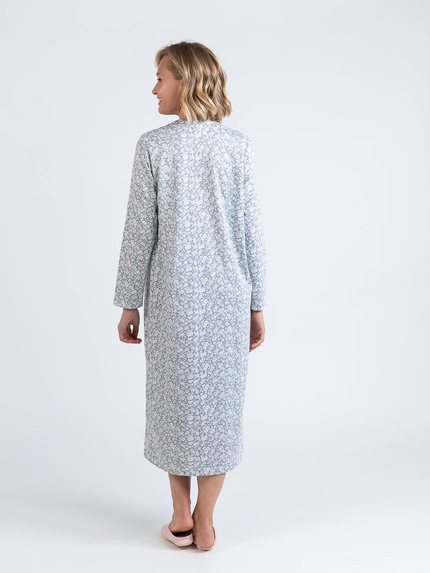 Chemise de nuit femme en coton floral vert sauge