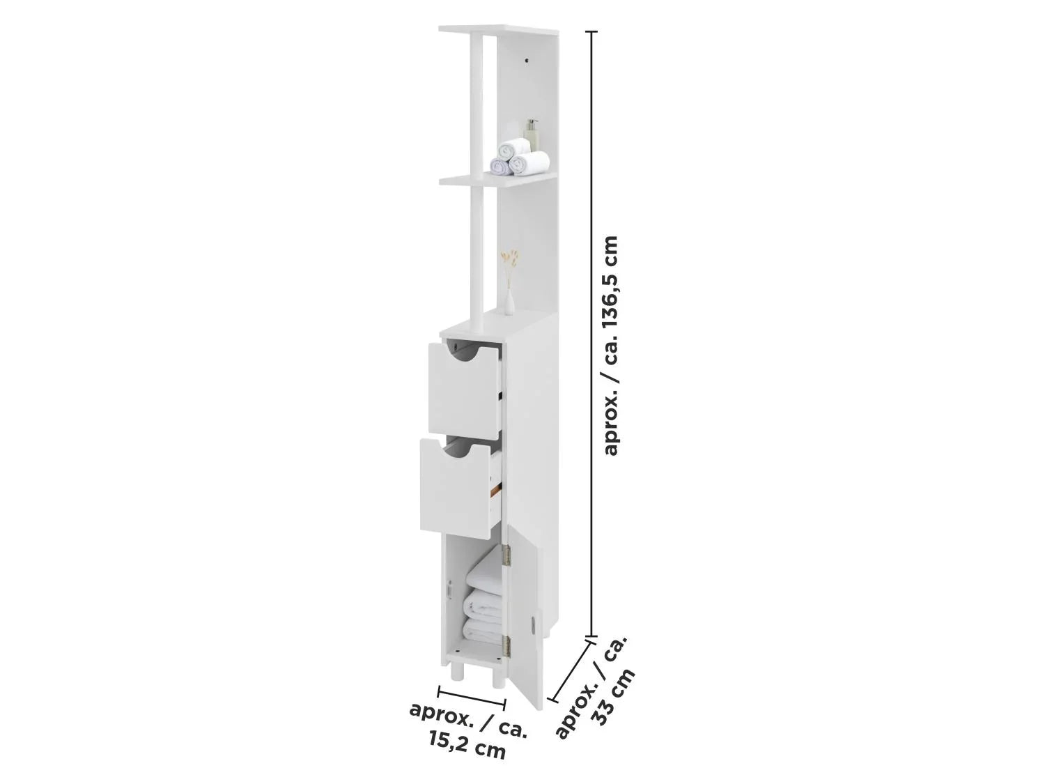 LIVARNO Meuble de rangement troit, 15,2 x 136,5 x 33 cm, blanc