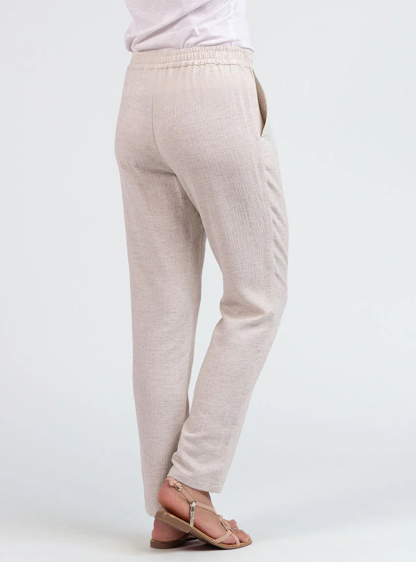 Pantalon femme coton lin beige