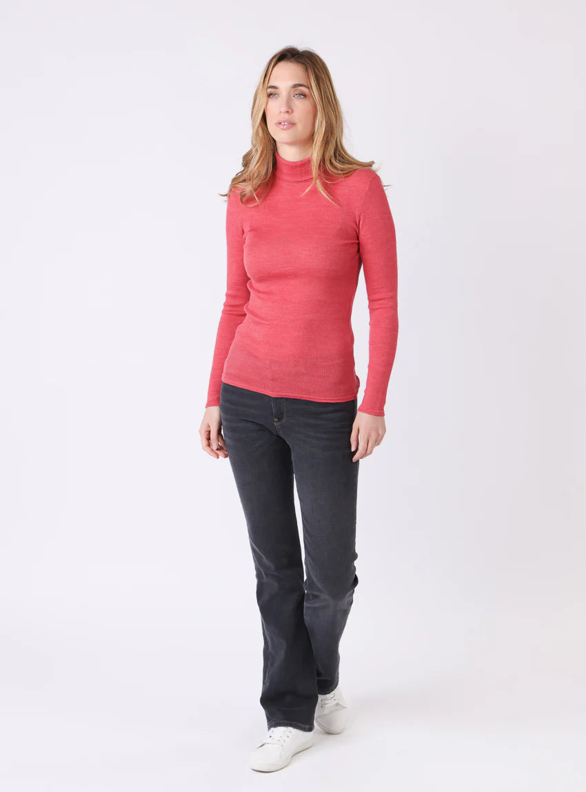Pull chaussette col roulé laine et soie rouge