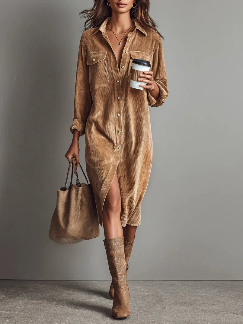Robe Midi en Velours Côtelé Élégante pour Occasions Chic