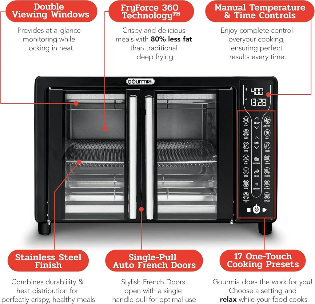 Gourmia Oven Air Fryer Combo with 17 Cooking Presets 24L Capacity Convection Rack
