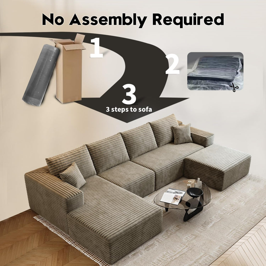 107.5 Cloud Modular Sectional Sofa Couch with L-Shape Chaise,Modern Minimalist Upholstered Couches for Living Room Bedroom,Deep Seat Corner Couch，No Assembly Required (Black,Left Facing Chaise)