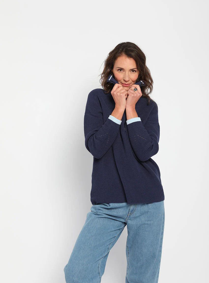 Pull col camionneur femme bleu marine