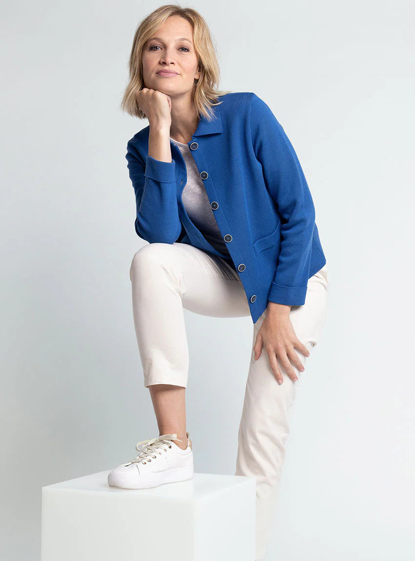 Veste femme en laine bleu océan