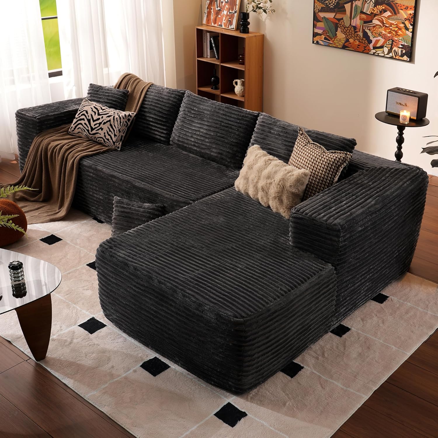 ovios 104 Cloud Sectional Couch with L-Shape Chaise,Modern Modular Sofa with Deep Seat, Upholstered Couches for Living Room Bedroom,No Assembly Required, Grey (Plush Corduroy Fabric)