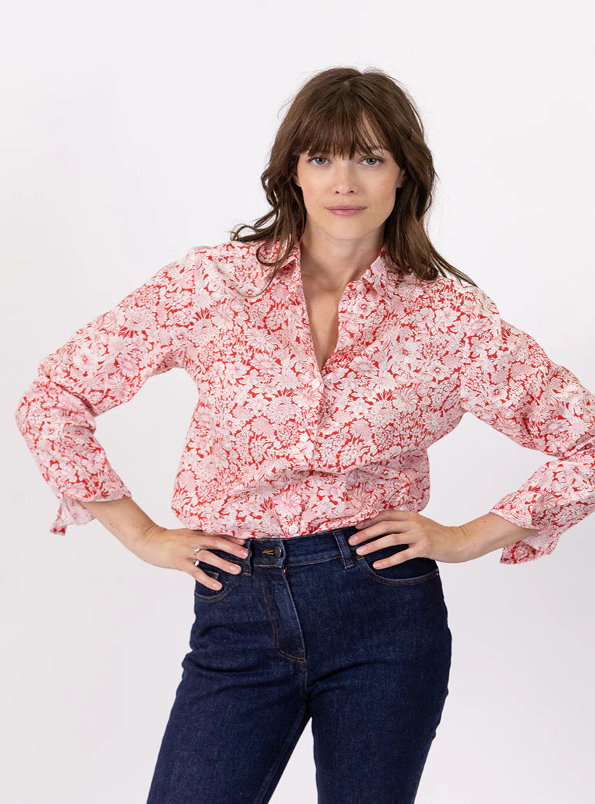Chemisier imprimé femme en coton liberty rouge cerise
