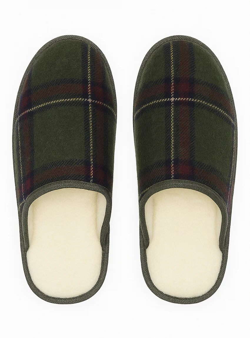 Mules à carreaux made in France vert kaki