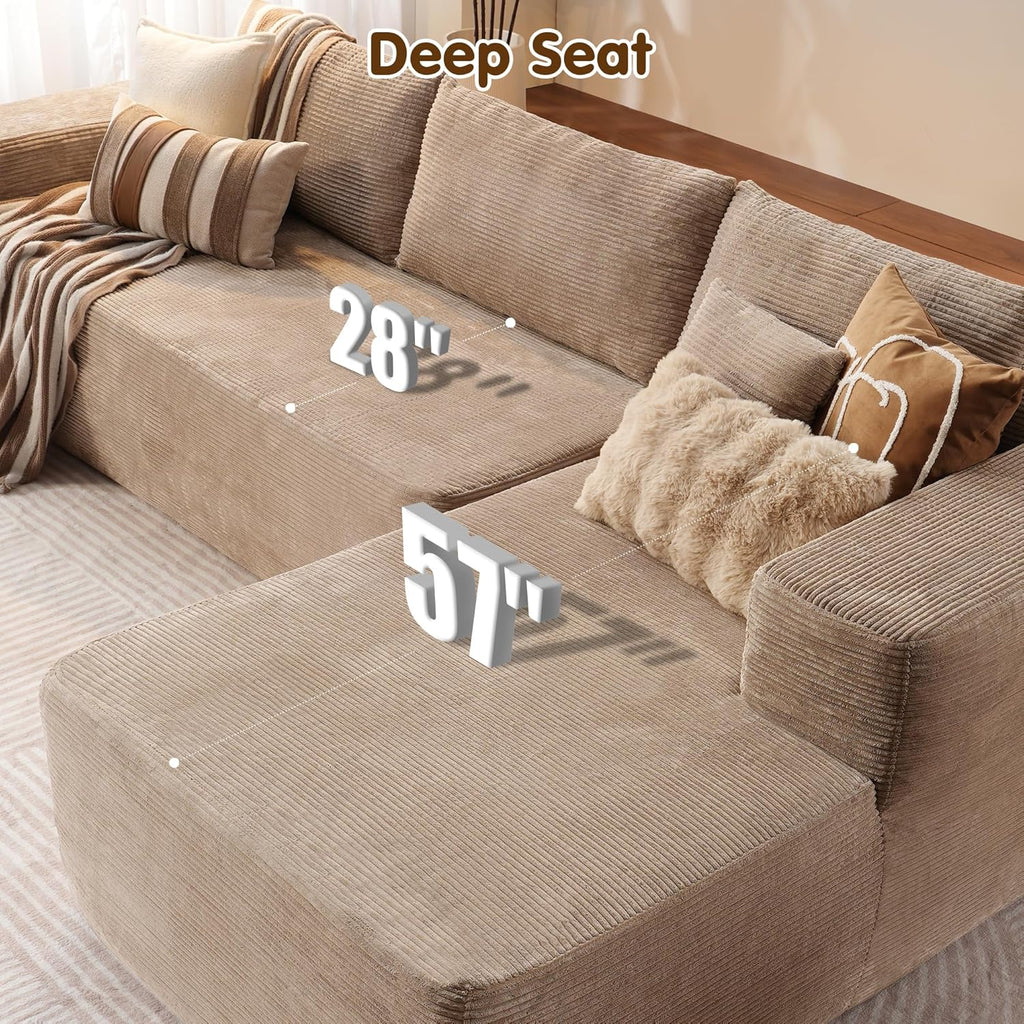 ovios 104 Cloud Sectional Couch with L-Shape Chaise,Modern Modular Sofa with Deep Seat, Upholstered Couches for Living Room Bedroom,No Assembly Required, Grey (Plush Corduroy Fabric)