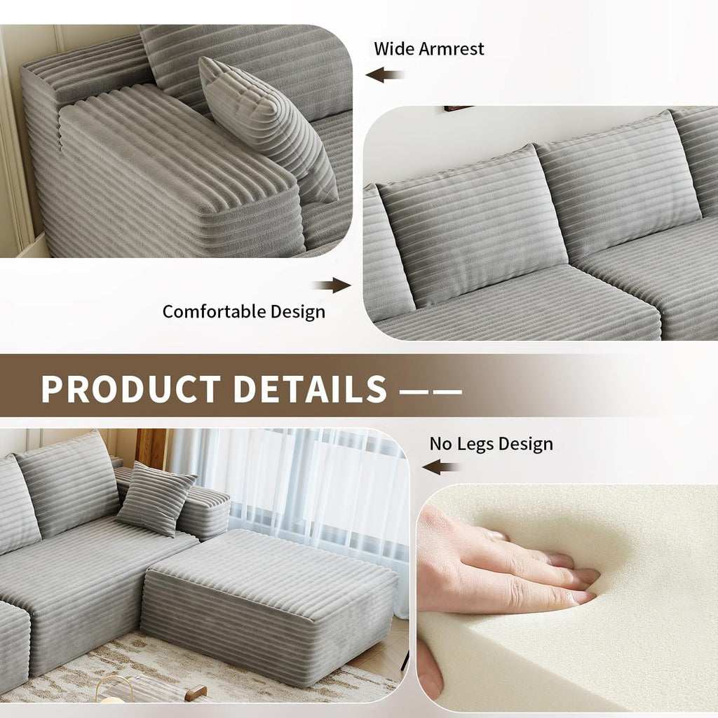 107.5 Cloud Modular Sectional Sofa Couch with L-Shape Chaise,Modern Minimalist Upholstered Couches for Living Room Bedroom,Deep Seat Corner Couch，No Assembly Required (Black,Left Facing Chaise)