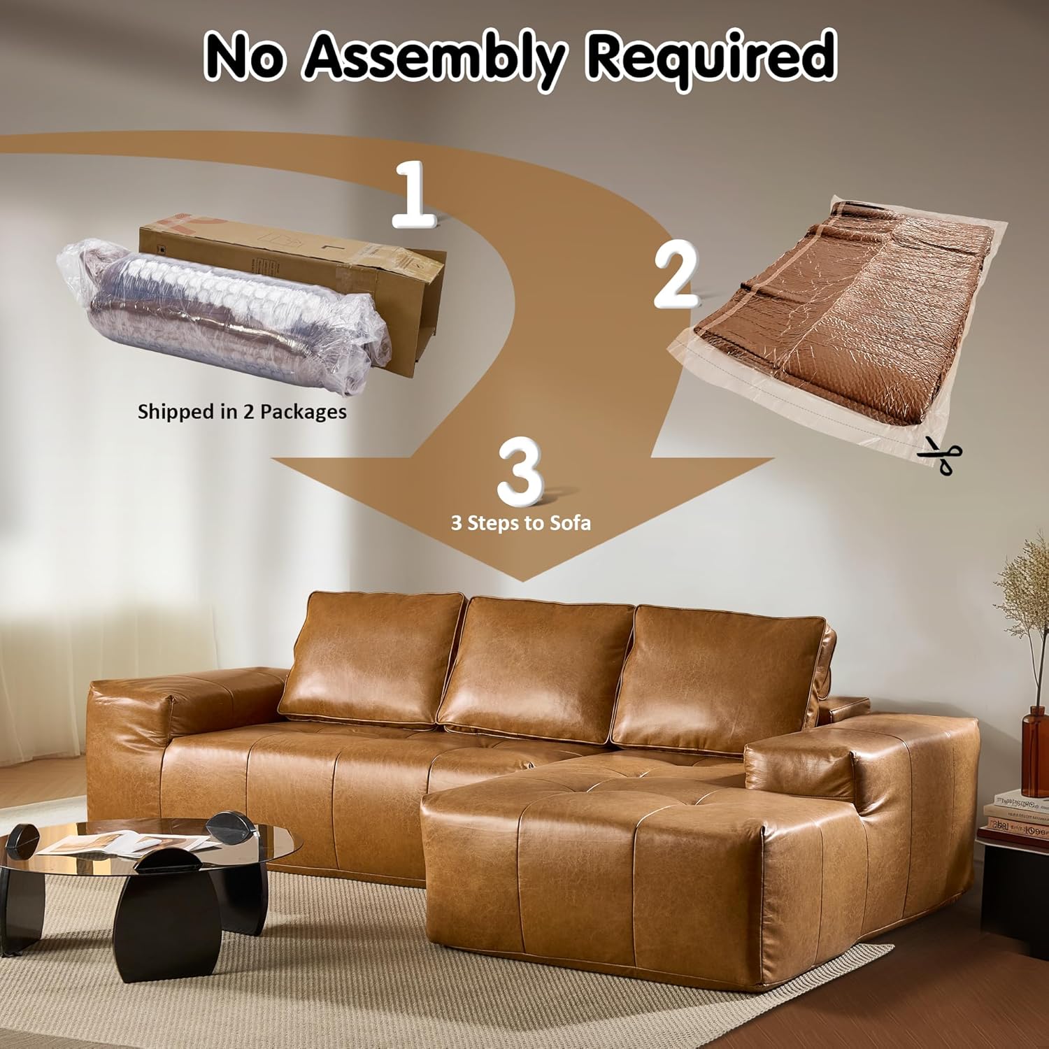 ovios 104 Cloud Sectional Couch with L-Shape Chaise,Modern Modular Sofa with Deep Seat, Upholstered Couches for Living Room Bedroom,No Assembly Required, Grey (Plush Corduroy Fabric)