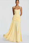 Robe Maxi Jaune Drapée Froncée pour Femme