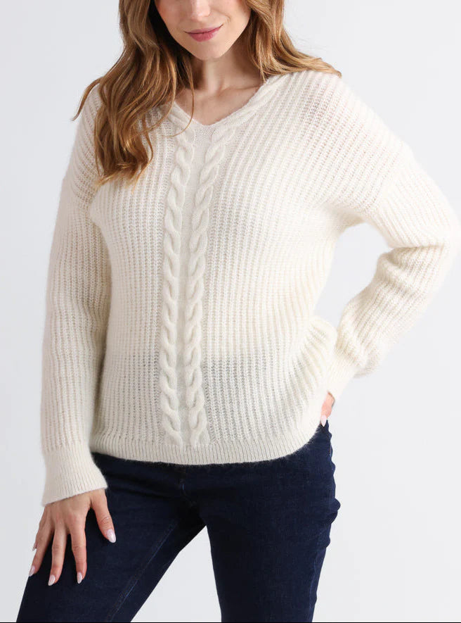 Pull femme maille perlée blanc naturel