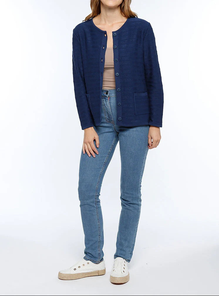 Cardigan femme en coton bleu marine