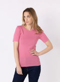 Tee-shirt thermique femme en laine merinos rose fard