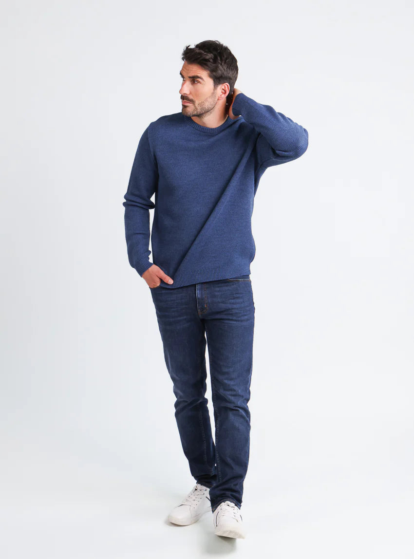 Pull homme col rond en laine bleu marine