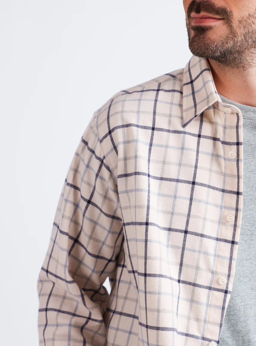 Chemise homme à motifs coton et laine carreaux bleu nuit