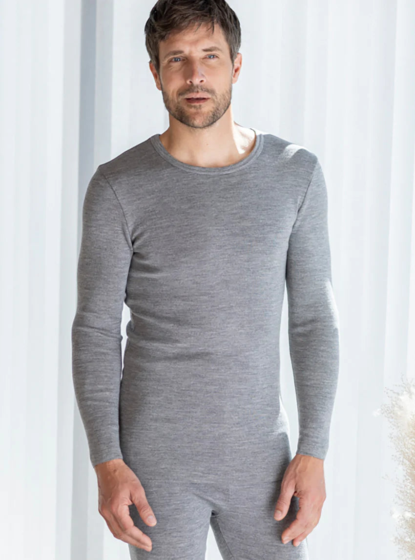 Tee-shirt manches longues thermique homme en laine gris léger