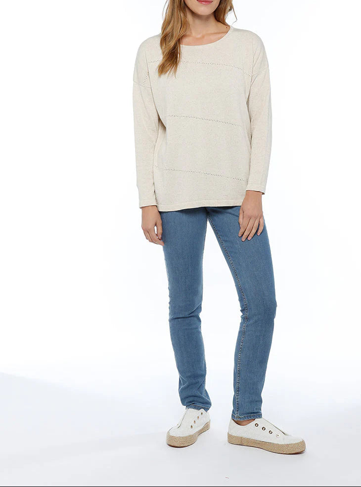 Pull femme coupe ample coton et lin beige nature