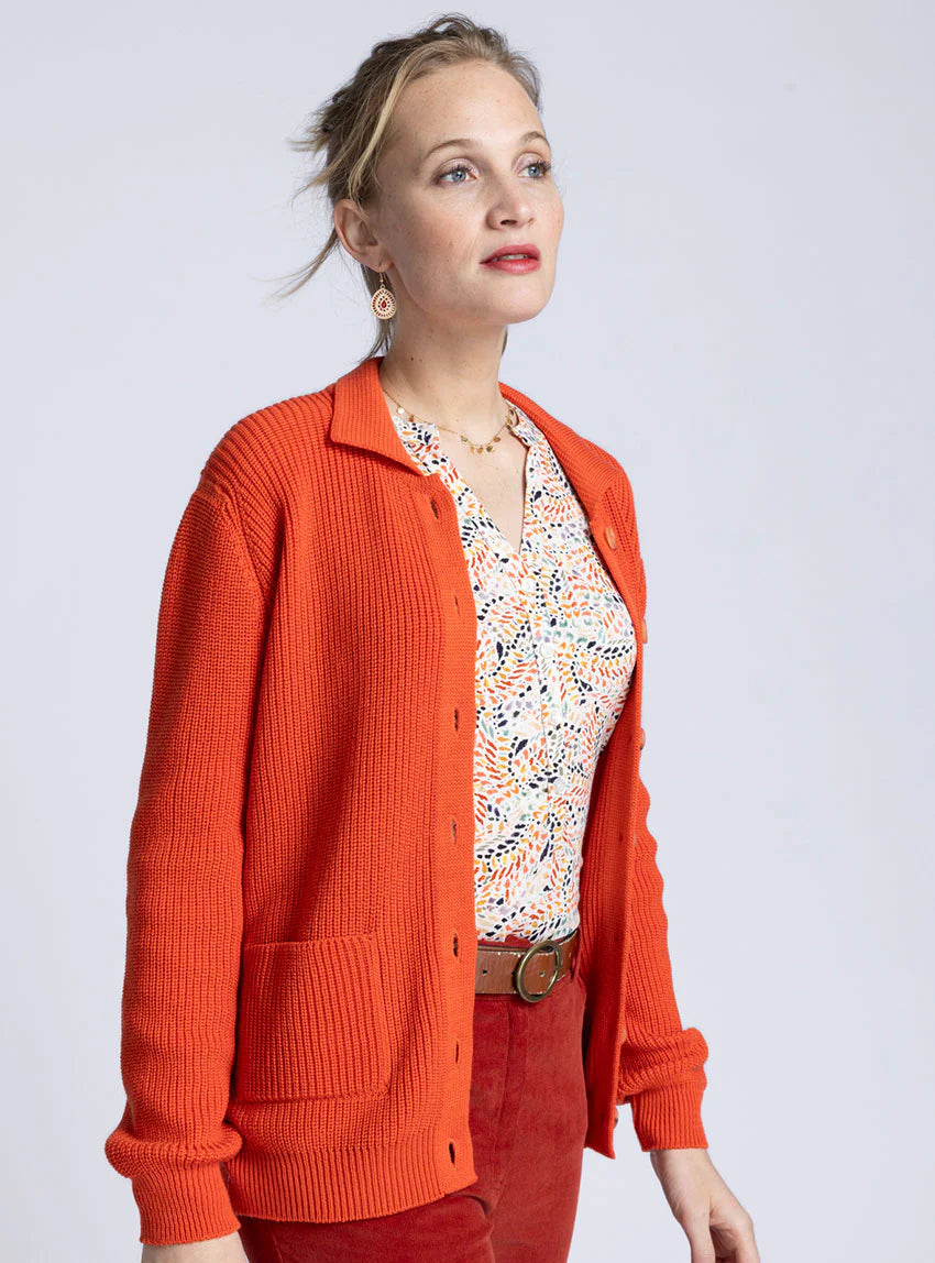 Gilet femme en laine mérinos orange