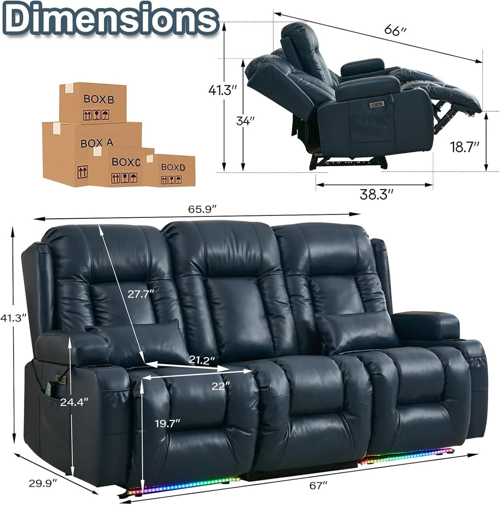 TUNYI Power Loveseat Recliner Sofa with Massage & Heat Home Theater Seating with Console Electric Recliner RV Sofa with USB/Outlet/Storage/Side Pocket/LED Light/Speaker (Brown, Loveseat)