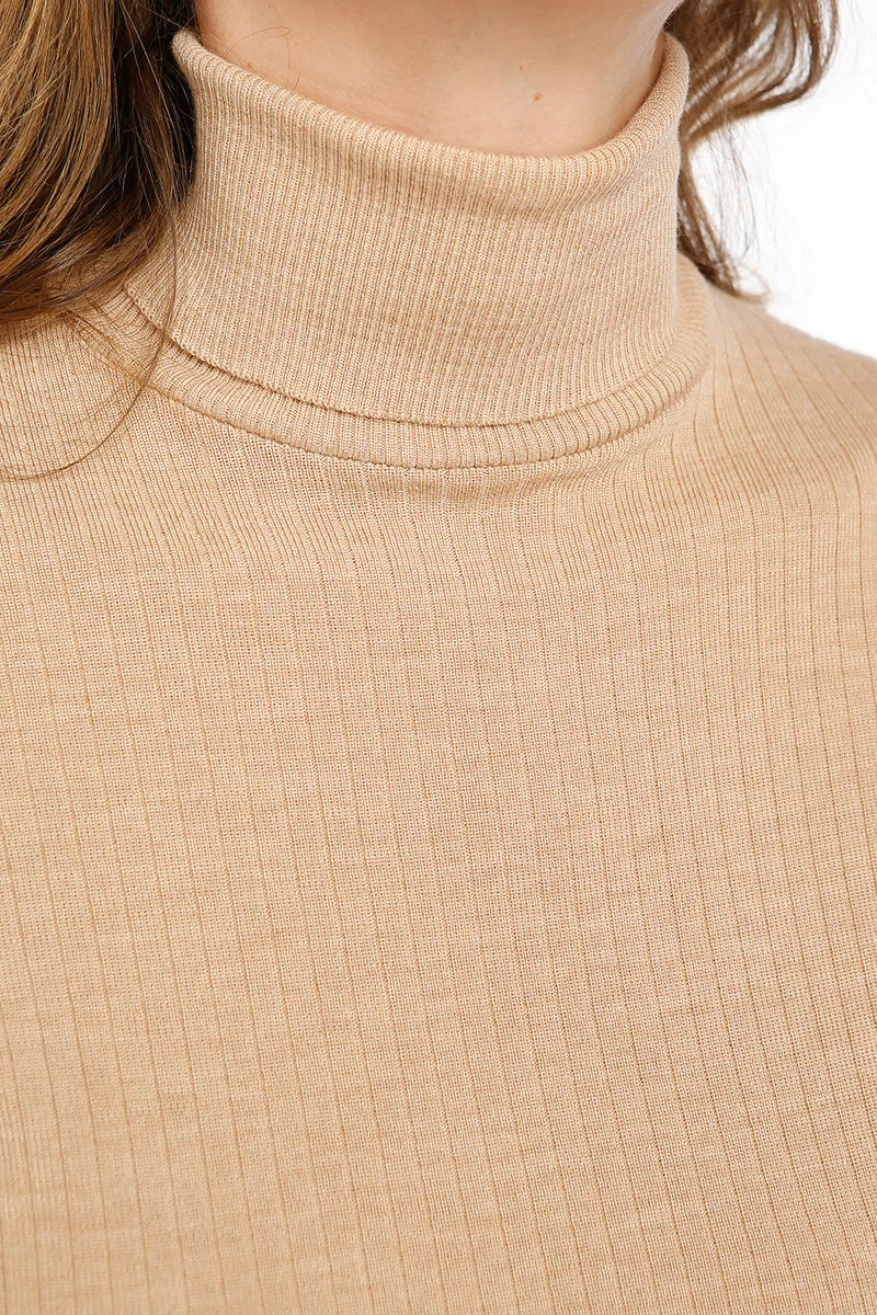 Pull chaussette femme en laine mérinos beige