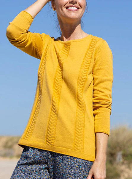 Pull femme maille jersey jaune