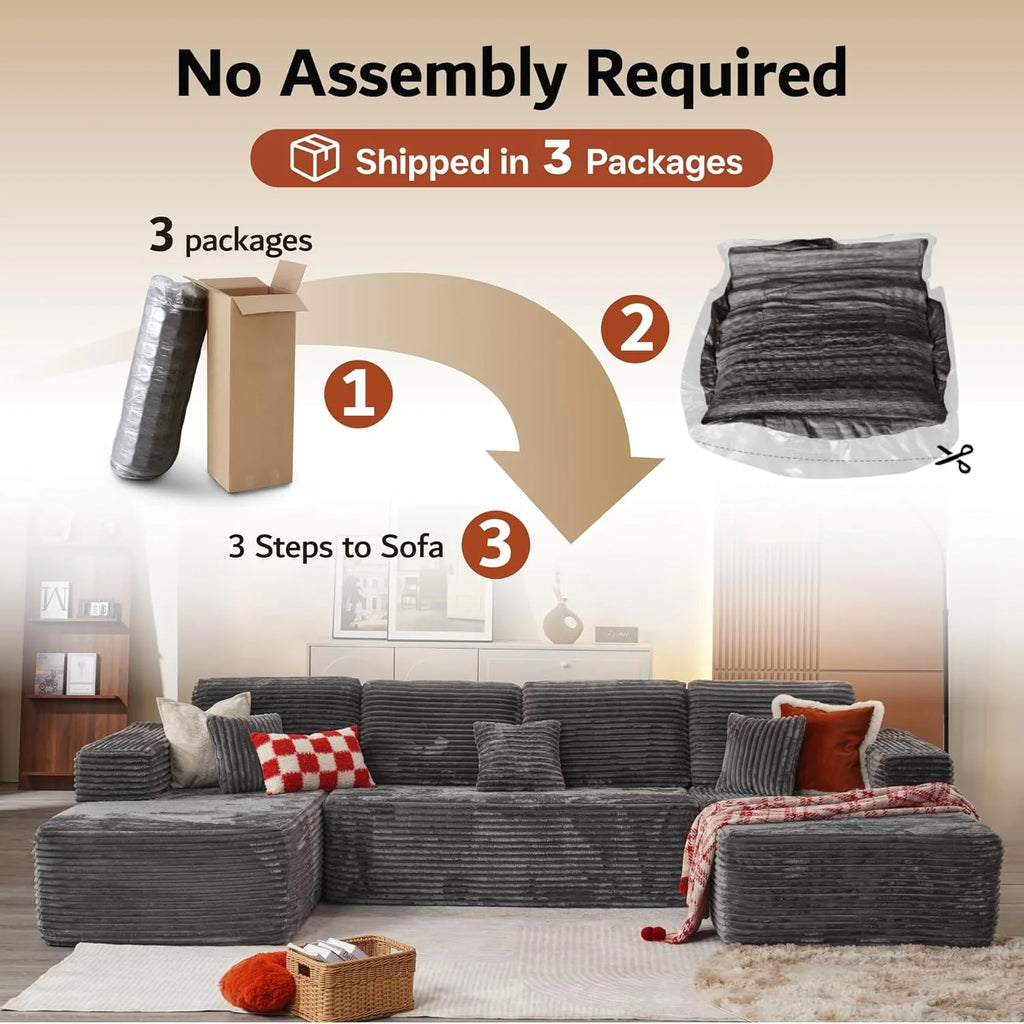 ovios 104 Cloud Sectional Couch with L-Shape Chaise,Modern Modular Sofa with Deep Seat, Upholstered Couches for Living Room Bedroom,No Assembly Required, Grey (Plush Corduroy Fabric)