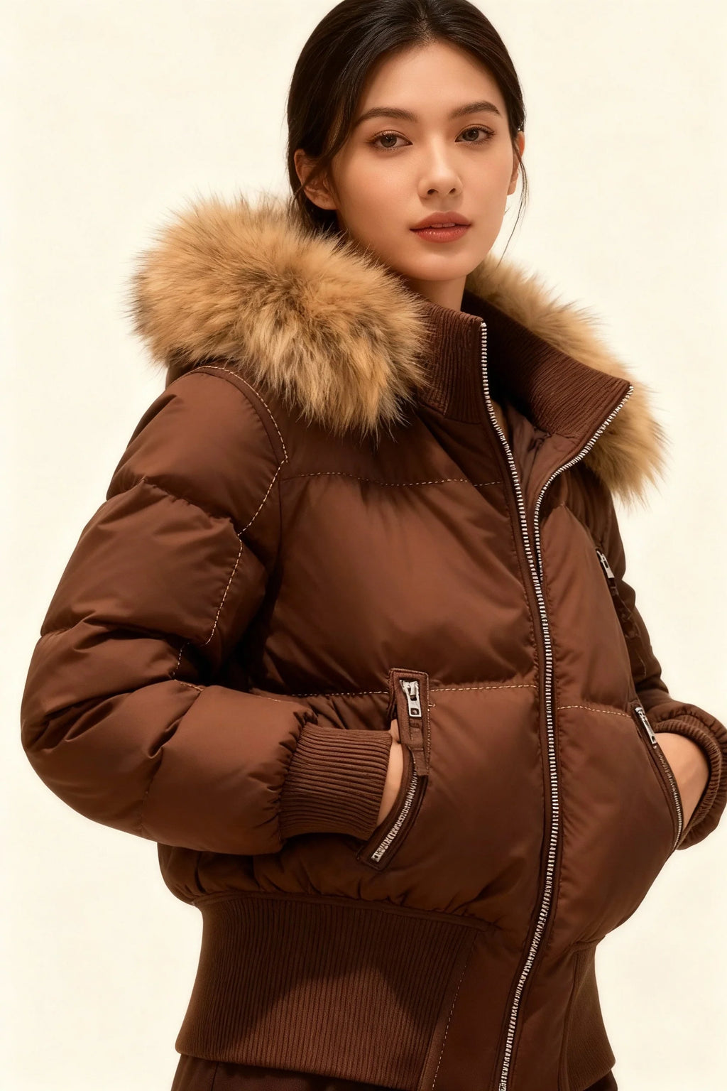 Veste d'hiver matelassée légère avec capuche amovible