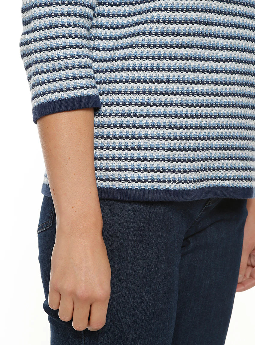 Pull femme tricolore rayé bleu