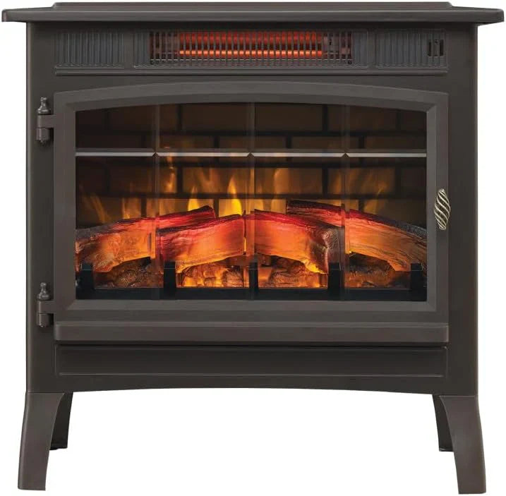 Freestanding Electric Fireplace Stove Heater with 3D Flame Effect for 1000 Sq. Ft