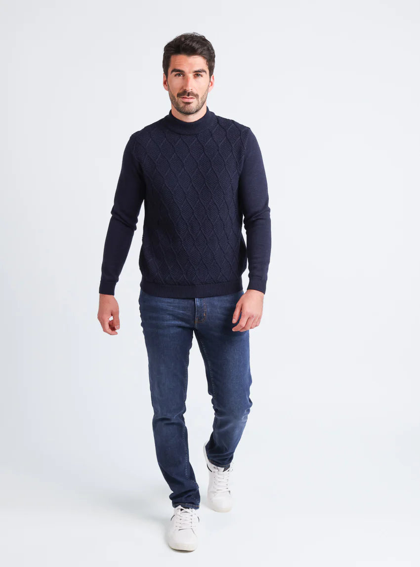 Pull homme en laine mérinos bleu marine
