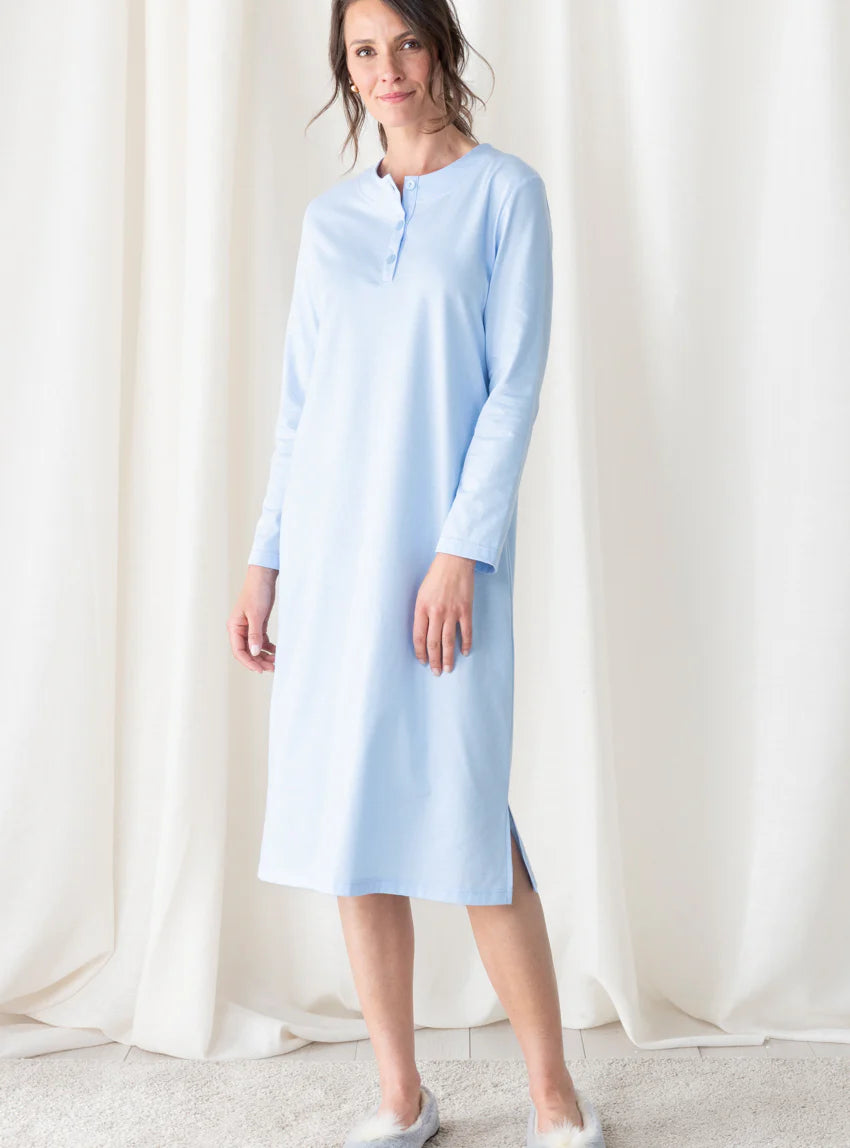Chemise de nuit femme unie coton bleu