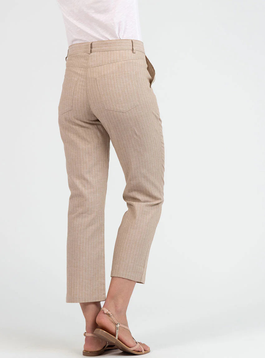 Pantalon rayé beige 7/8ème femme