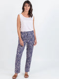 Pantalon femme en viscose imprimé bouquet bleu