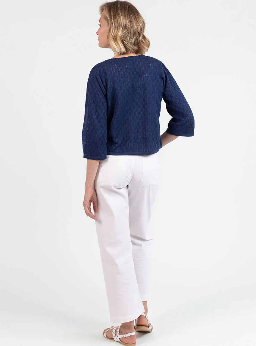 Gilet femme ajouré en coton bleu marine