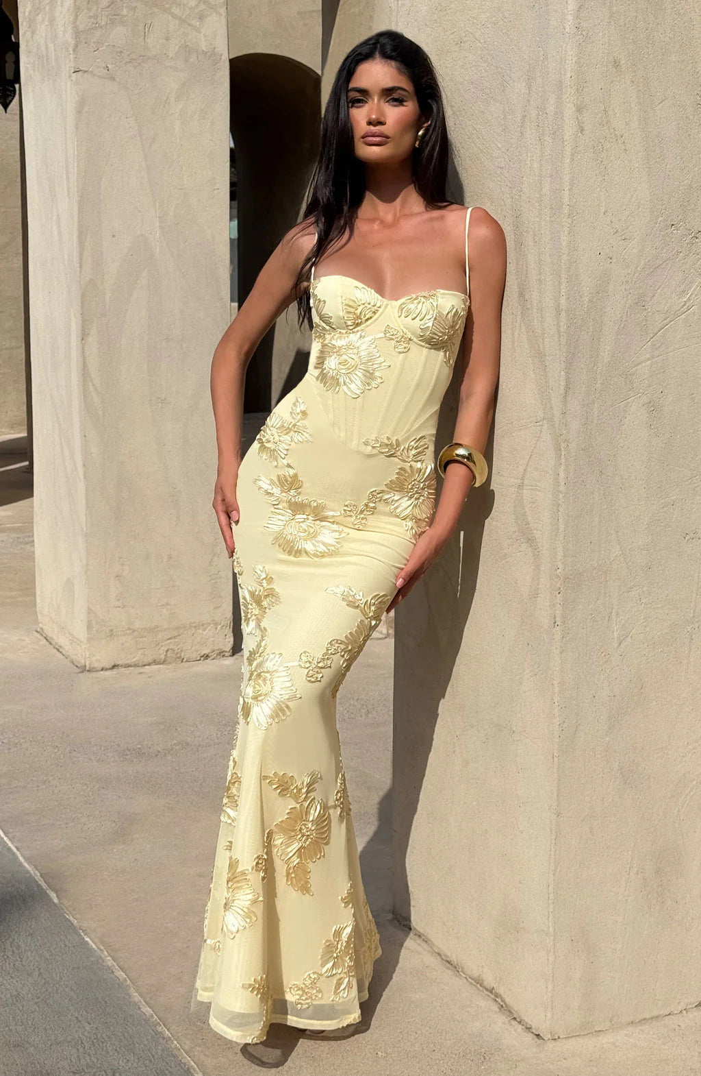 Robe longue à fines bretelles pour femme Élégante invitée mariage d'été
