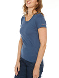 Tee-shirt femme uni bleu orage en coton