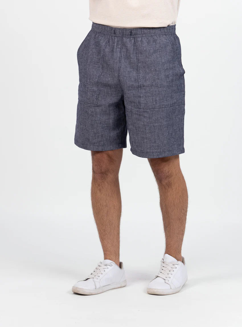 Bermuda homme en lin et coton bleu jean