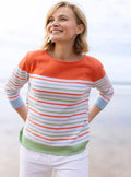 Pull femme rayé en coton orange melon